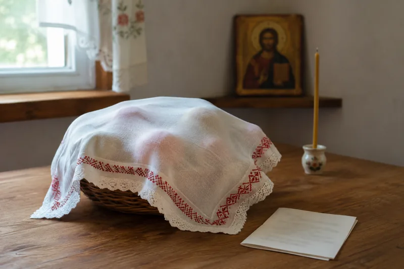 Яблоки нового урожая в плетёной корзине, плотно укрытые белым рушником на столе под иконой — список запретов Яблочного Спаса
