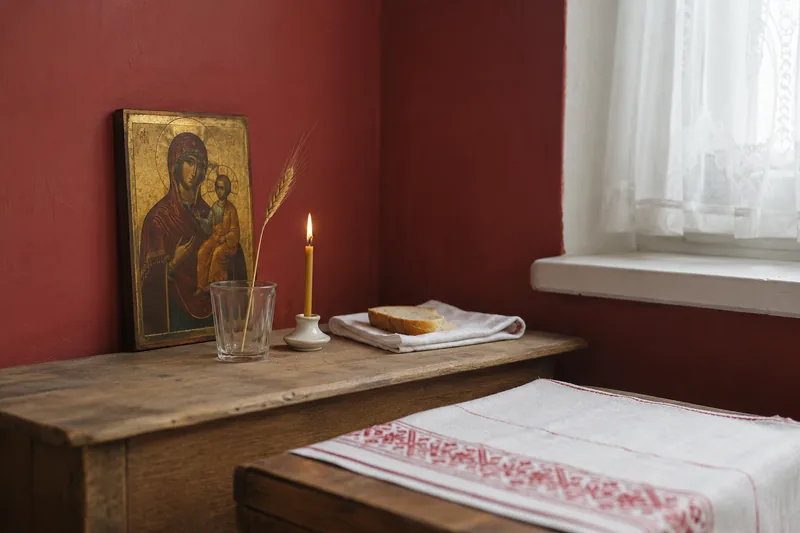 Икона Богородицы на полке, рядом сухой колосок в простом стакане и тонкая восковая свеча в льняной горнице — что подготовить дома для обрядов свадебной поры