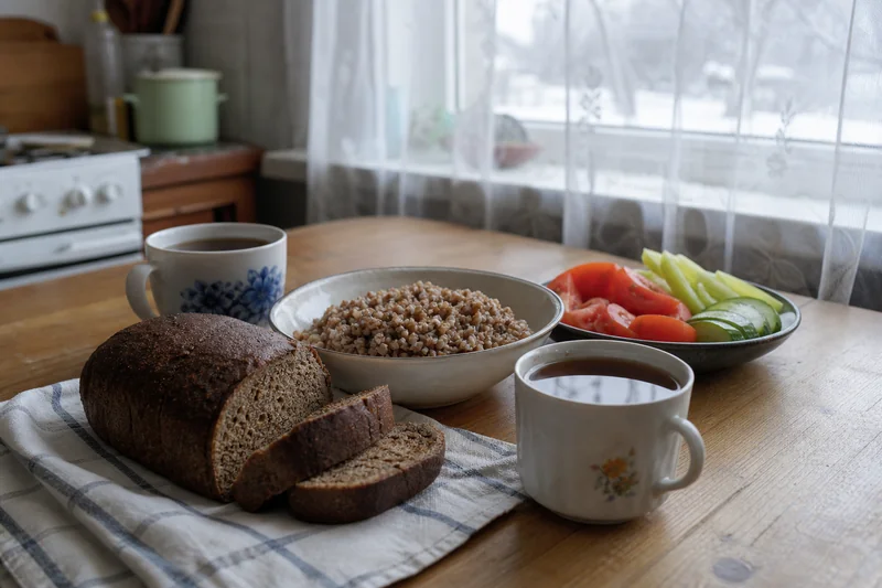 Простая постная трапеза с хлебом, крупой и овощами — Рождественский пост в день памяти Спиридона