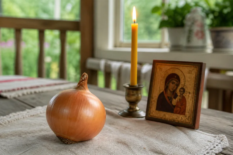 Луковица, свеча и икона — текст молитвы при посадке лука