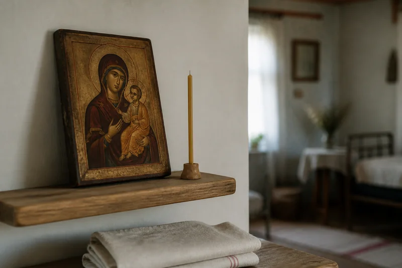 Икона Богородицы и свеча на отдельной полке — где читают молитву