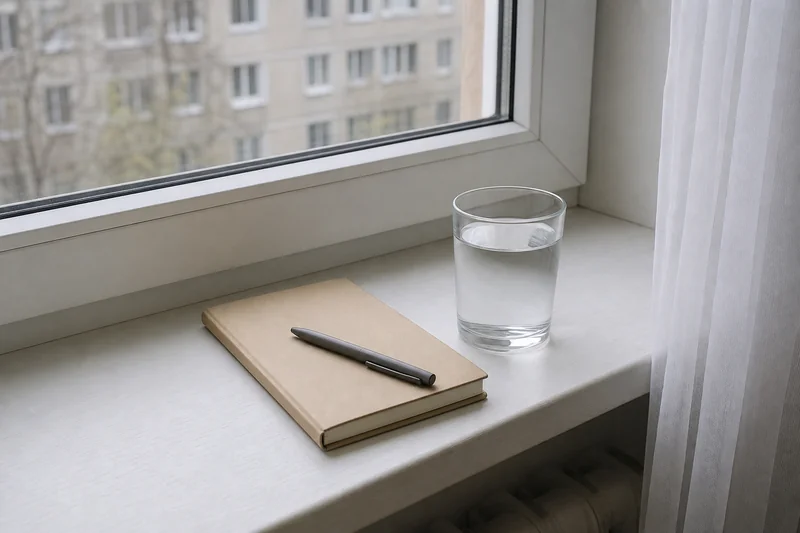 Записная книжка и стакан воды на подоконнике в спокойном утреннем свете — когда молитву не читают и когда нужен врач