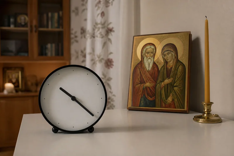 Часы, икона Захарии и Елисаветы и свеча — когда читать молитву