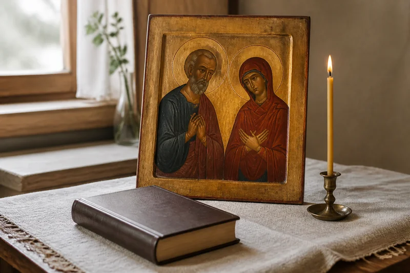 Икона, свеча и закрытый молитвослов — подготовка без ребёнка в кадре