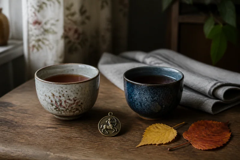 Две чашки и осенние листья — любовь Стрельца в октябре