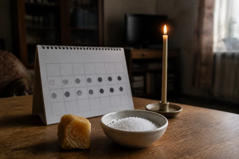 Лунный календарь, кусочек воска и соль для ограниченного вечернего курса