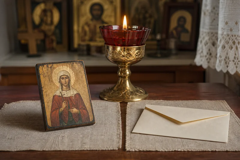 Икона Анастасии Узорешительницы, лампада и письмо — молитвенная опора